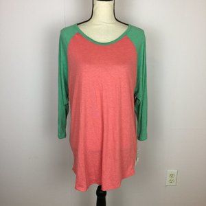 New! LuLaRoe Randy Raglan Sleeve Pullover T-shirt 2XL XXL Womans Green Peach